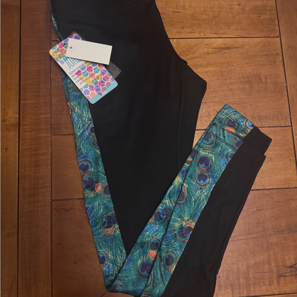 LuLaRoe Black Joggers with Peacock Print